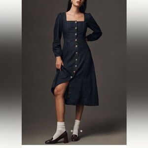 Reformation Blue Buttoned Midi Dress